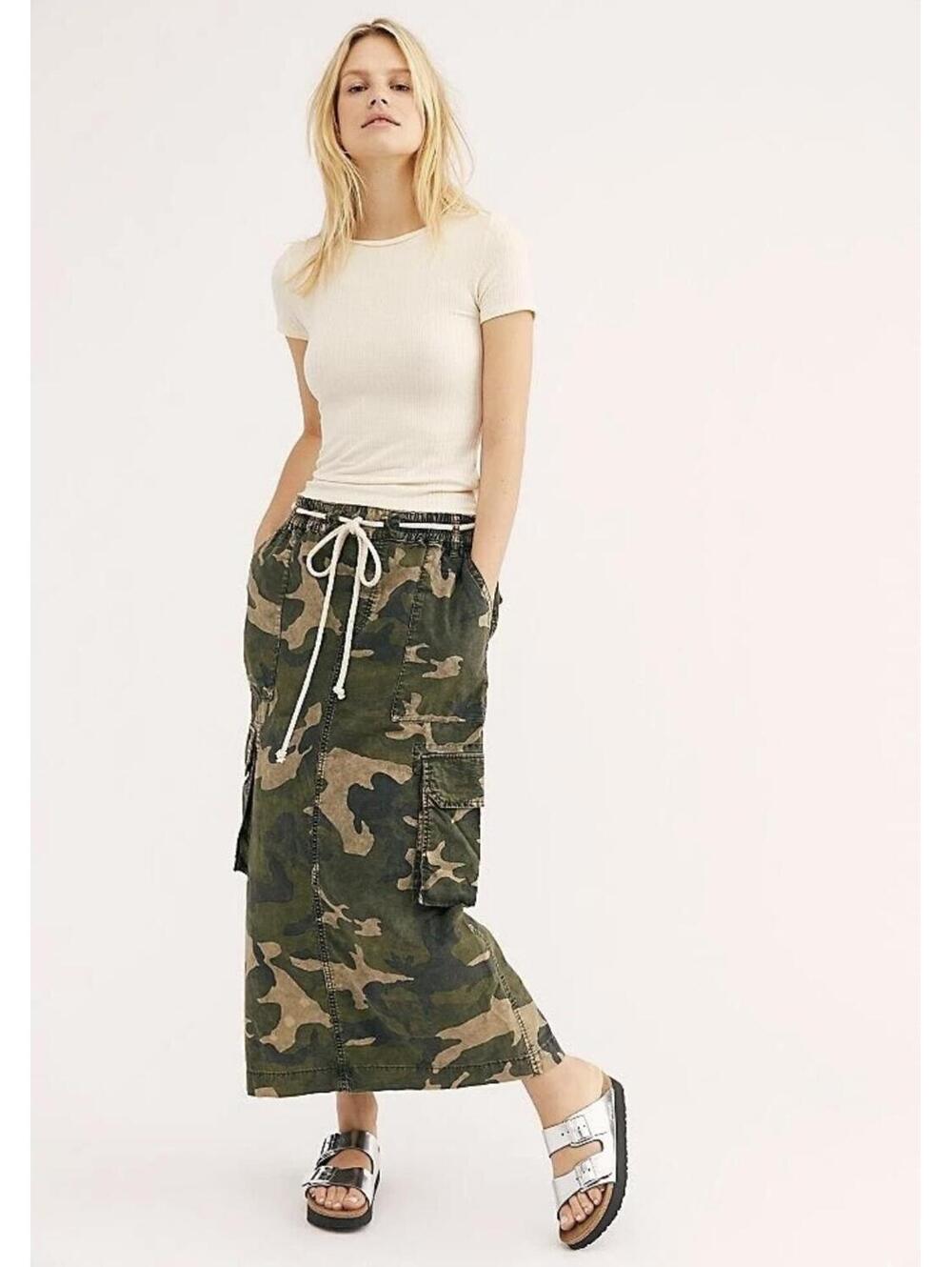 NWOT Free People Let Me In Camo Maxi Skirt size S